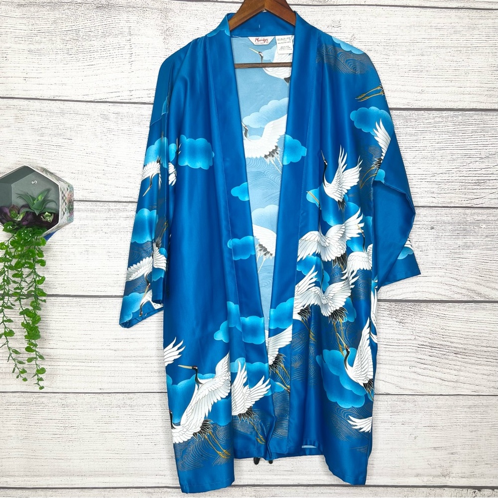 NWT Vintage: 70’s Japanese Marukyo Blue Crane Kimono Robe Women’s Size Large